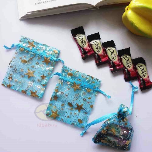 100PCS Turquoise+Gold Musical Note/Stars 3&#034;x4&#034;Organza Bags/Favor Pouches AH02c23