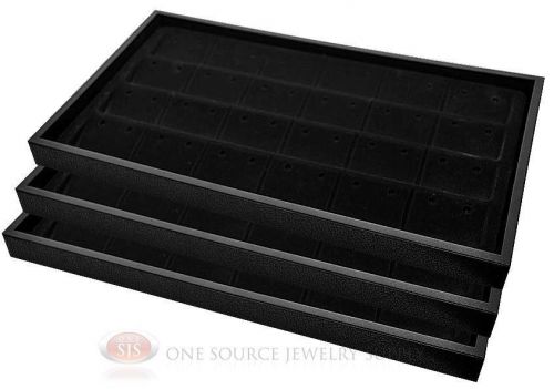 (3) black plastic stackable trays w/24 pair earring black jewelry display insert for sale