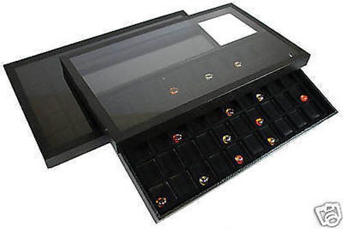 2-50 COMPARTMENT ACRYLIC LID JEWELRY DISPLAY CASE BLACK