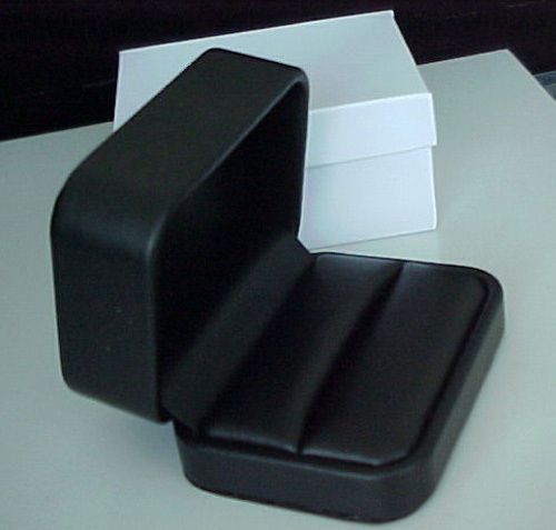 One black leatherette double ring wedding presentation jewelry storage gift box for sale