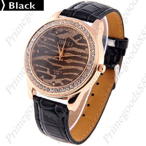 Gold Dust Face Rhinestones PU Leather Quartz Wrist Wristwatch Women&#039;s Black