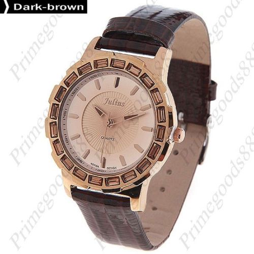Waterproof leather quartz wrist wristwatch women&#039;s free shipping dark brown for sale
