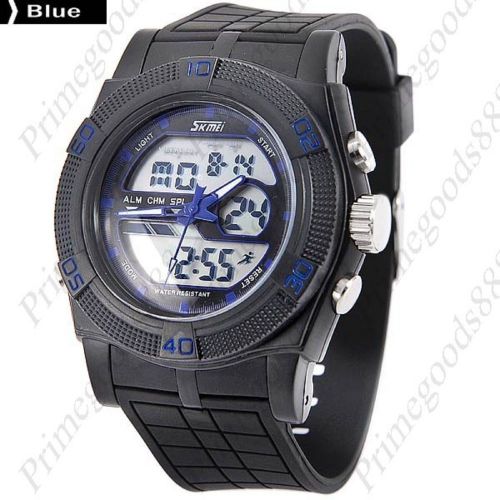 Waterproof Digital Analog Quartz Stopwatch Alarm Men&#039;s Wrist Wristwatch Blue
