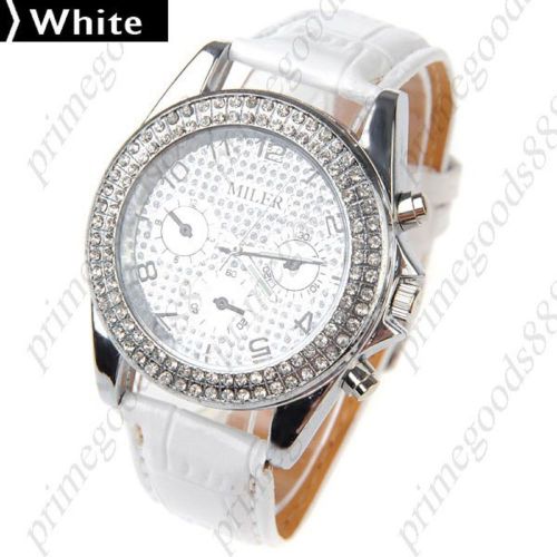 Synthetic Leather Rhinestone Quartz Wrist Wristwatch Women&#039;s Free Shipping White