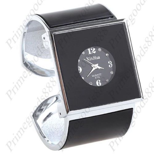 Square Quadrate Case Metal Bracelet Bangle Lady Ladies Wristwatch Women&#039;s Black