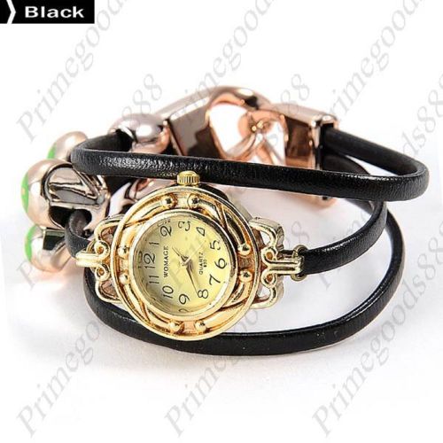 Charm Spaghetti PU Leather Round Analog Quartz Wrist Wristwatch Women&#039;s Black