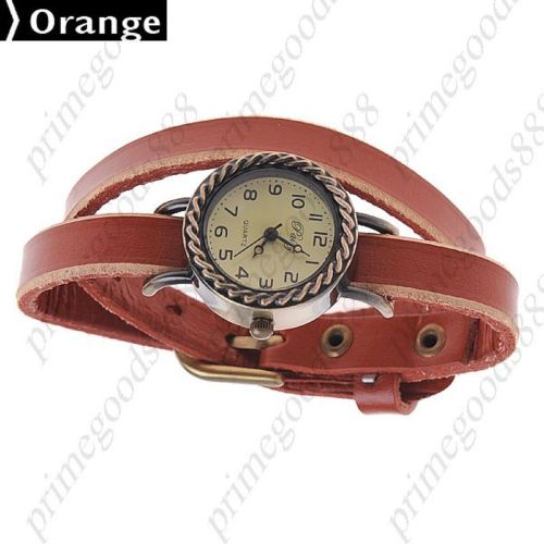 Long PU Leather Strap Wrist Lady Ladies Quartz Wristwatch Women&#039;s Orange