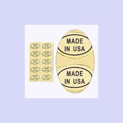 100  Peel Off Adhesive LABELS tags ~ Oval 1/2&#034; x 5/16&#034;  Marked &#034;MADE IN  USA&#034;