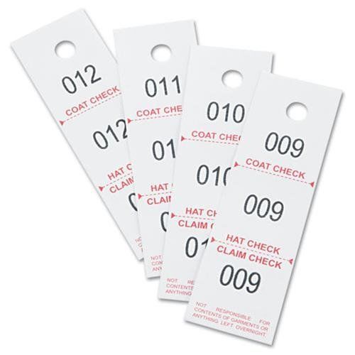 Safco 3-part Coat Room Checks - 5&#034; X 1.50&#034; - 500/pack - Paper - White (4249nc)