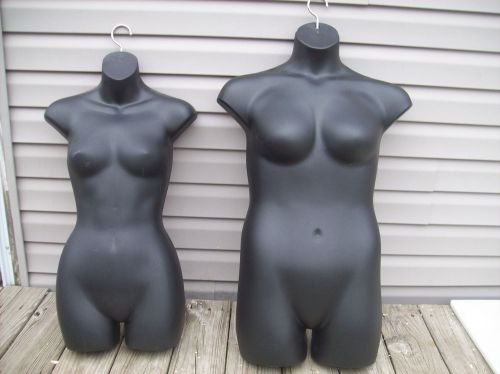 1 Female Dress Mannequin Body Form (Hard Plastic / BLACK) with Hook for Hanging