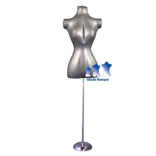 Inflatable Female Torso, Silver, With MS1 Stand