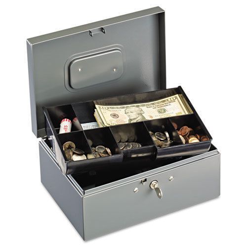 Extra Large Cash Box with Handles, Disc Tumbler Lock, Gray. Sold as Each
