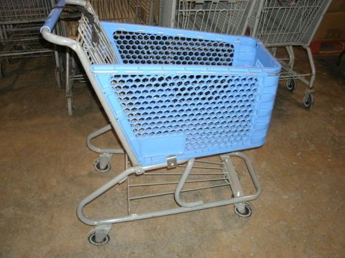 4 Small light Blue Plastic Shopping Cart Used &amp; Reconditioned With Gray Frame