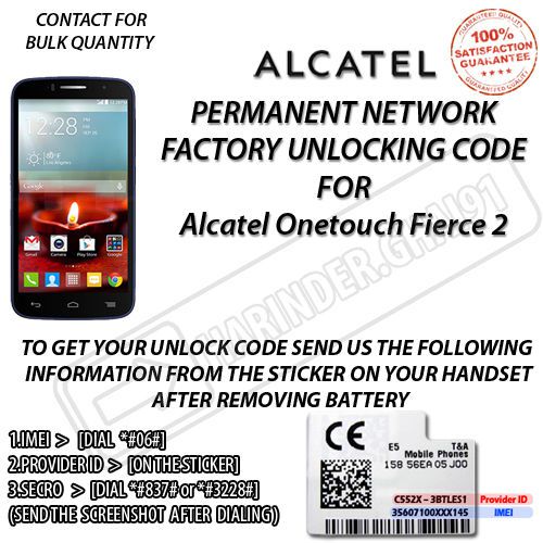 Alcatel Fierce 2 MetroPcs T-Mobile BrightSpot Telus ++ PERMANENT FACTORY CODE AL