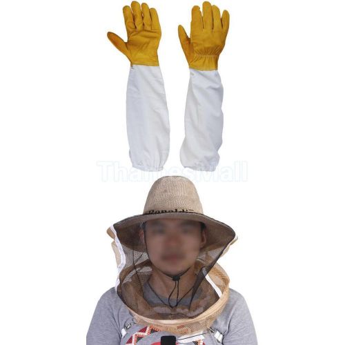 Beekeeping beekeeper hat mosquito bee net veil face head protector + long gloves for sale