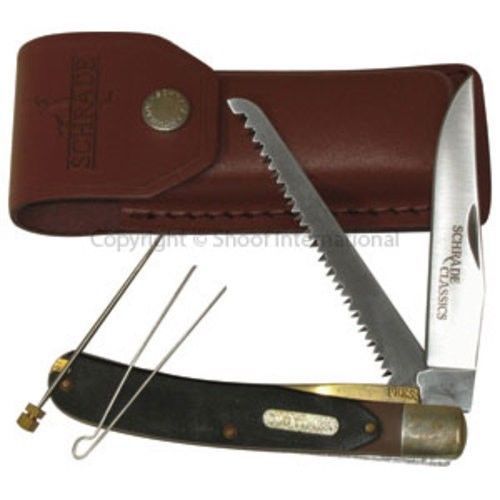 11.5cm long usa made schrade old timer buzz saw trapper knife with leather pouch for sale