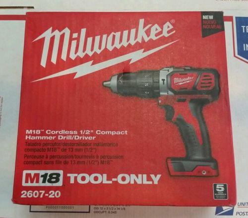 Milwaukee 2607-20 M18 Cordless 1/2&#034; Compact Hammer Drill/Driver 18V Tool-Only