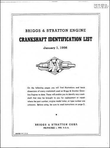 1956 Briggs &amp; Stratton Crankshaft Identification Guide - reprint