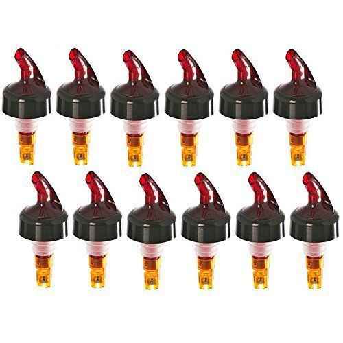 12 Red Spout Black Collar Measured Bottle Pourer - Auto Measuring 1.5 Oz