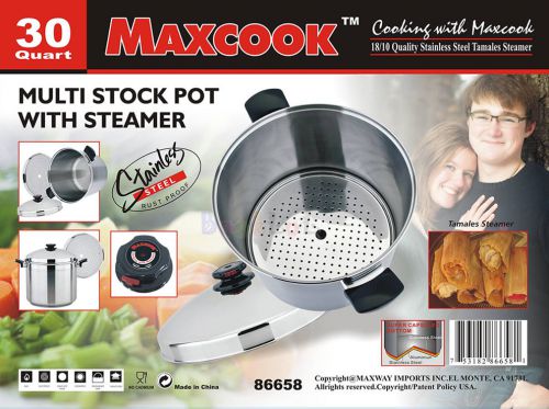 Maxcook 30 QT Quart High Quality 18/10 Stainless Steel Stock Pot with Steamer