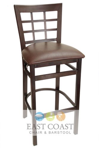 New gladiator rust powder coat window pane metal bar stool with brown vinyl seat for sale