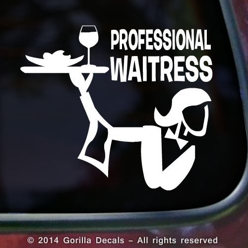 Professional waitress server restaurant decal sticker car sign white black pink for sale