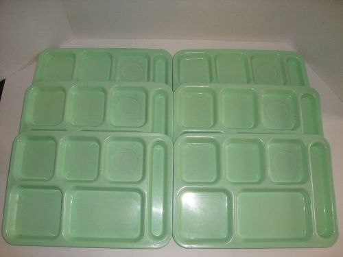 Lot of 6 SiLite 6 Compartment Lunch Food Tray Green Cafeteria School Daycare