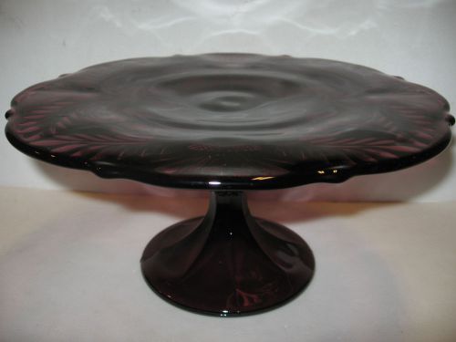 Amethyst purple Glass cake serving stand plate platter pedistal dessert black NR