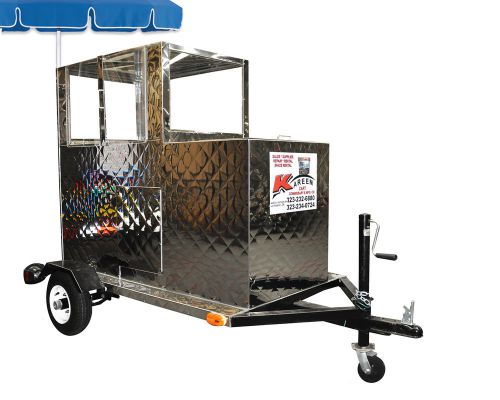 Stainless steel fruit cart with soda bin mounted on a trailer by kareem carts for sale