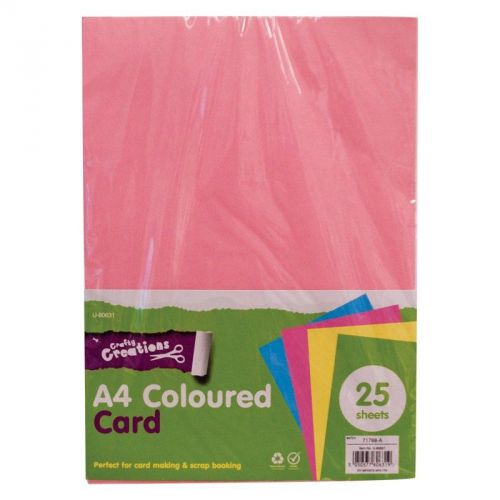 25 SHEET A4 160gsm CARD STOCK ASSORTED PACK - ASSORTED MIXED COLOURS