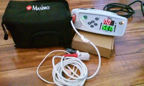 Masimo SET Pulse Oximeter Rad 8 with patient cable, power cord, and case