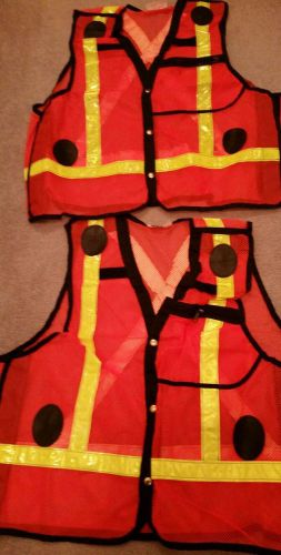 2 Large Industrial Orange safety vest with Large zipper pocket and access holes