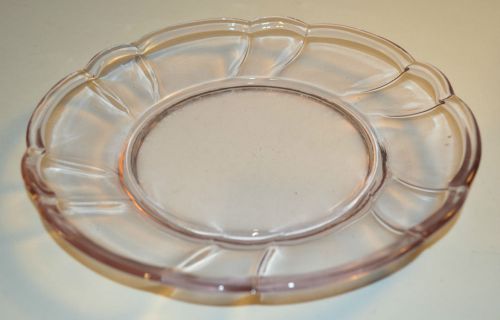 Clear Light Pink Glass Plate Dish Unmarked 8&#034;1/2