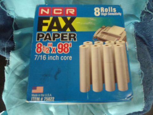 NCR FAX PAPER 8 ROLLS NEW IN BOX 8 1/2&#034;X98&#039; 7/16 INCH CORE #75822
