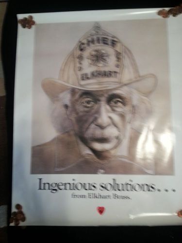 (Rare) Albert Einstein Fire Chief Poster Elkhart Brass Ingenious (Fire fighter)