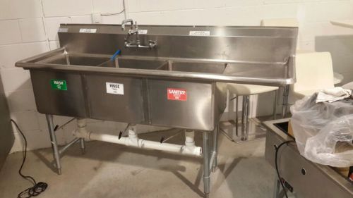 Commercial Stainless Steel (3) Three Compartment Sink Used