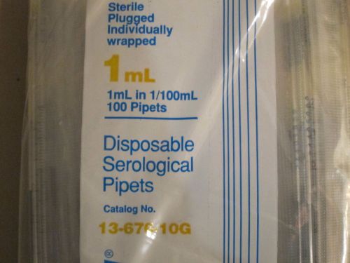 Fisherbrand sterile polystyrene 1ml serological pipets 13-676-10g, qty 600 for sale