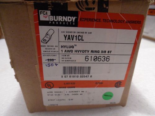 Burndy YAV1CL Copper Compression Lug AN1 1AWG 3/8&#034; Stud HYLUG New Lot of 150