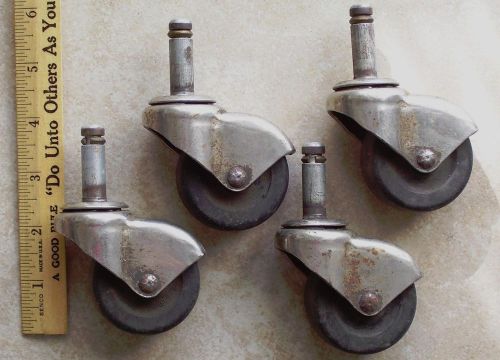 4 vintage industrial ball bearing swivel 2&#034; hard rubber wheel casters for sale