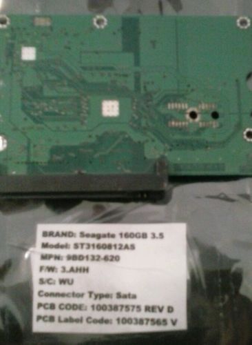 PCB ST3160812AS, 9BD132-620, 3.AHH, 100387565 U, Seagate 160GB SATA 3.5