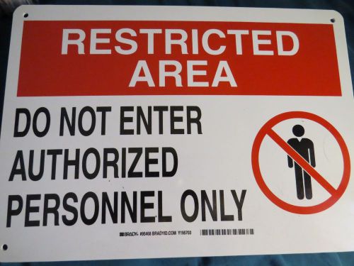 RESTRICTED AREA SIGN-BLACK WHITE RED- 10&#034; X 14&#034; SIGN-BRADY SIGN #95468