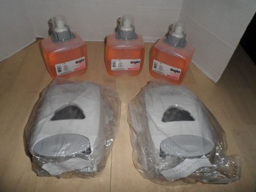 (qty2) gojo 5150-06 dove gray fmx  soap dispenser with 3 gojo refills for sale