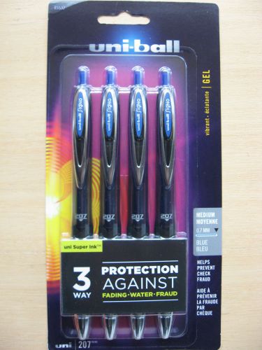 4 uni-ball 207 Retractable BLUE Medium Point Gel SUPER Ink Pens 45532 1872135