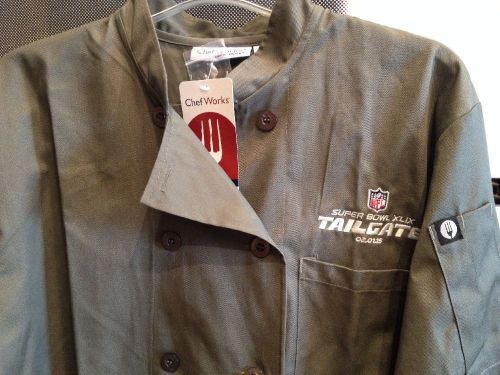 NWT Chef Works SUPERBOWL 2015 TAILGATE Basic Chef Coat Cook Jacket Green sz L