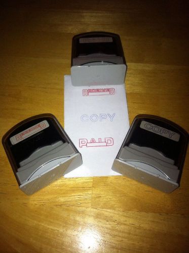 Set of3 self inking stamps &#034;Copy&#034; &#034;Paid&#034; &#034;Received&#034;- pre-owned, excellent!