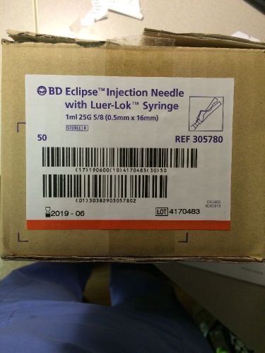Bd Eclipse 25G 5/8 Injection Needle w/ Luer-Lok 1ml Syringe Box Of 50
