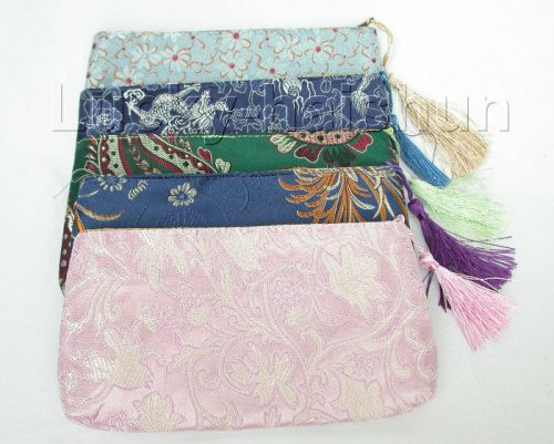 5piece silk pouch jewelry Zipper Bags with Tassel 8*4&#034; j6974