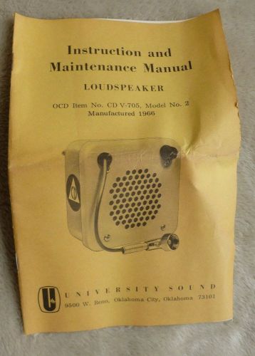 COLD WAR, CD, INSTRUCTION &amp; MAINT. MANUAL, &#034;SPEAKER&#034;, OCD CDV-705 MODEL 2, 1966