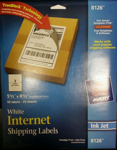 Avery 8126 Inkjet Shipping Labels, Perfed, 5-1/2&#034;x8-1/2&#034;, 50 Labels/PK, White