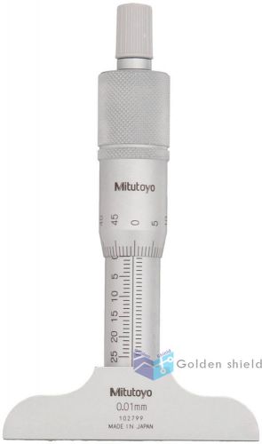 Mitutoyo 128-102 Vernier Depth Gauge, Micrometer Type, 0-25mm Range, 0.01mm